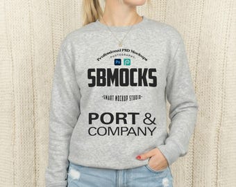 Ash Sweatshirt Mockup, Port&Co PC78 Grey Crewneck Sweatshirt Mock-up, Smart PSD Mockup, Simple Minimal Cozy Port and Company Mock