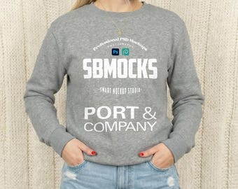 Heather Athletic Sweatshirt Mockup, Port&Co PC78 Grey Crewneck Sweatshirt Mock-up, Smart PSD Mockup, Minimal Cozy Port and Company Mock