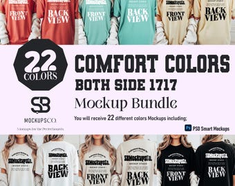 Front & Back T-shirt Mockup Bundle, Comfort Colors 1717, Smart PSD Object for POD Shops.
