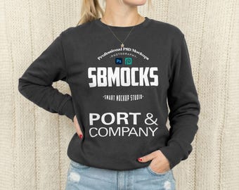 Charcoal Sweatshirt Mockup, Port&Co PC78 Dark Grey Crewneck Sweatshirt Mock-up, Smart PSD Mockup, Simple Minimal Cozy Port and Company Mock