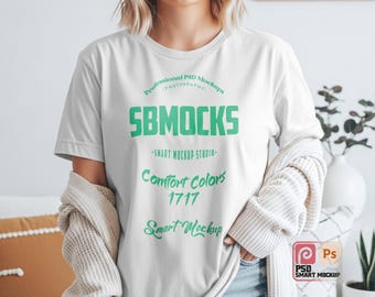 Mockup di t-shirt bianca Comfort Colors 1717, file PSD e JPG.