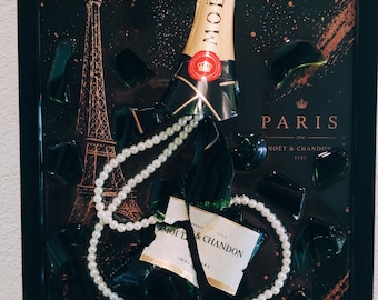 Arte con botellas rotas de resina epoxi de Moët Chandon
