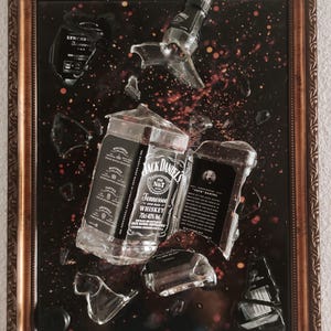 Jack Daniels broken bottle art epoxy resin wall art