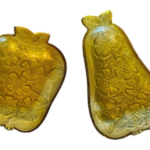 Vintage Amber Glass Apple & Pear Dishes – Retro Fall Harvest Decor, Mid Century Serving Trays, Autumn Party Accent