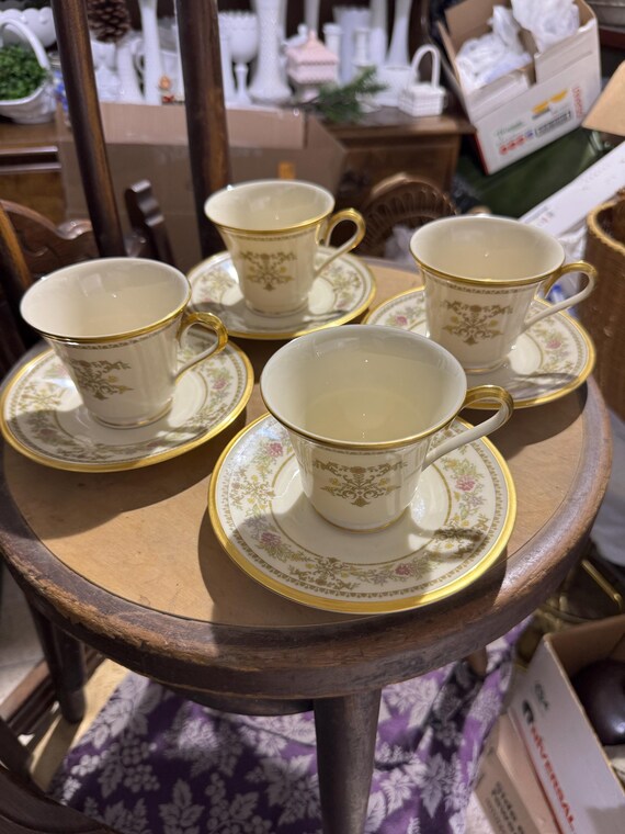 Vintage Lenox Castle Garden Tea Cups Saucers – Set of – Fine