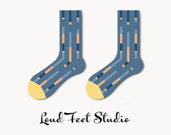Geometric Art Socks: Modern Blue & Yellow Crew Socks, Gift for Artist