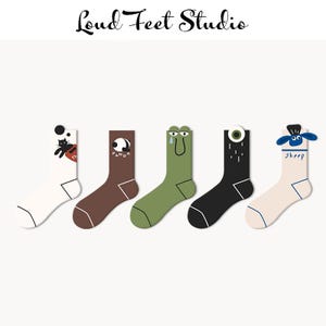 5 Pack Cute Socks Set | Quirky Animal Socks, Funny Cartoon Crew Socks | Cat, Panda, Sheep Novelty Gift | Kawaii Unisex Statement Socks