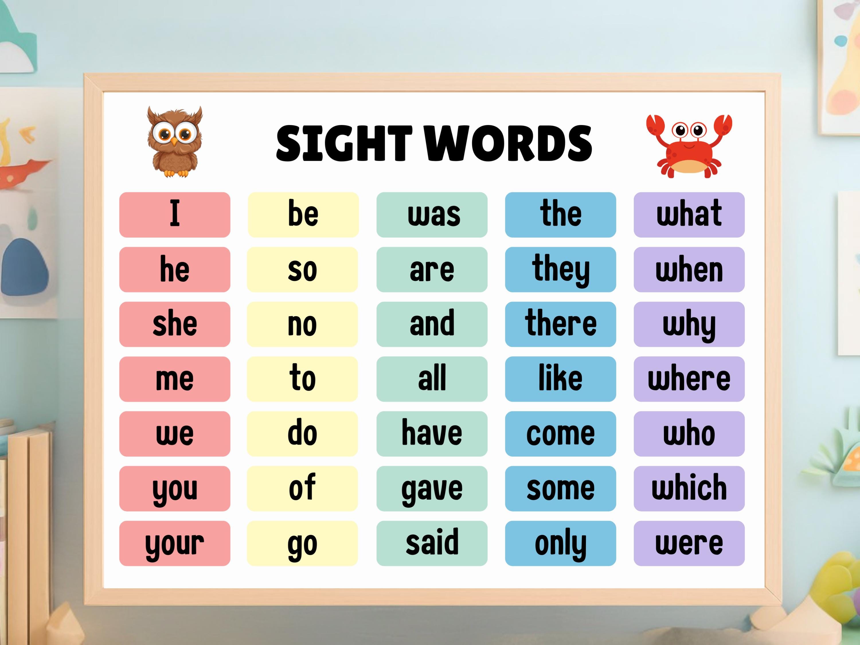 Educational Poster for Sight Words, Sight Words Poster, Dolch Sight ...