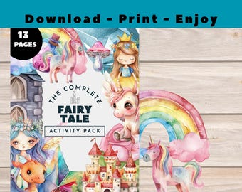 Pacote de atividades de contos de fadas para crianças: palavras cruzadas, Mad Libs (download digital).