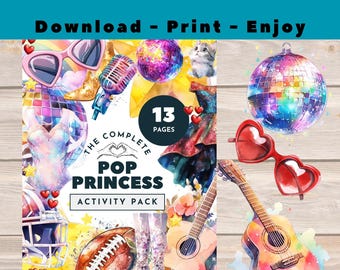 Pacote de atividades da Princesa Pop para pré-adolescentes: Palavras cruzadas, Mad Libs (download digital).