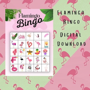 Flamingo Bingo, Digital Download, 14 unique Bingo Cards for Classroom or co-op, Flamingo Birthday Party, Tropical Party Game, Flamingle,