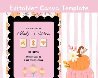 Mahj-o-ween Girls’ Night Out Invitation | Editable Canva Template | Halloween Mahjong Party Invite