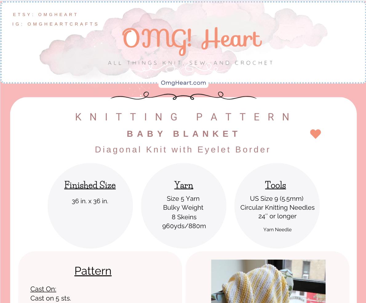 Pattern: Diagonal Knit Baby Blanket