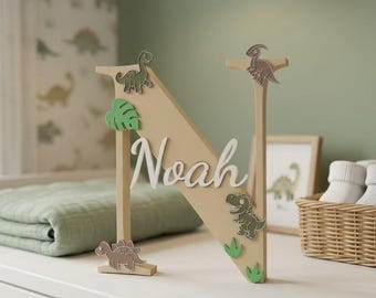 Personalized Dinosaur Letter Custom Name Sign 3D Printed Boys Nursery Decor Kids Room Gift Baby Shower Toddler Birthday Dino Theme Decor