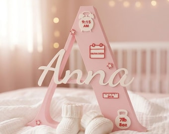 Custom Name Sign Personalized Baby Birth Stats Letter Nursery Decor Newborn Gift Baby Shower Keepsake Girls Boys Room 3D Printed Home Decor