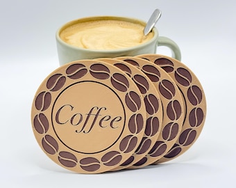 Coasters Set Coffee Bean & Tea Leaf design Coaster Set Modern Cup Coasters Gift for Coffee or Tea Lovers Housewarming Gift, 3D Printed decor