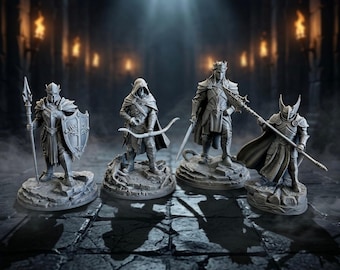 Fantasy Knight STL Bundle, 4 Medieval Warrior Miniatures, DnD Miniatures STL File, Tabletop RPG Figures, Paladin Archer Spearman, Digital