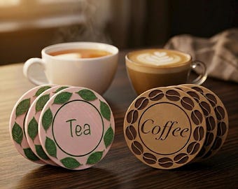 Coaster Set Coffee Bean Tea Leaf Design Modern Cup Coaster Housewarming Gift Coffee Lover Kitchen Decor Unique Table Accessory 3D Printed