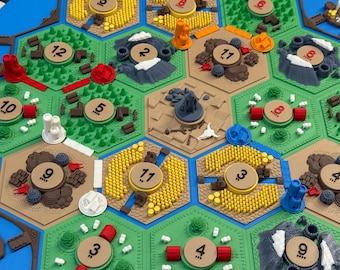 Catan 3D Board game unofficial Upgrade Kit | Custom 3D Printed Accessories | Trade Build Settle Game Enhancements | Board Game Organizer Set