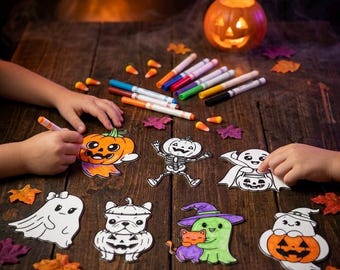 3D Printed Halloween Coloring Figures Reusable Kids Activity Set Washable Paint Markers Ghost Pumpkin Skeleton Spooky Party Favor Gift