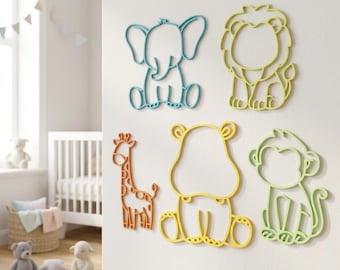 Safari Animal Wall Decor Kids Room Nursery Decoration Glow Dark Personalized Name Sign Baby Shower Gift Wall Decor Baby Boy Girl 3D Printed
