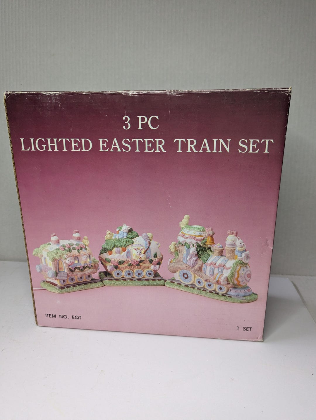Vtg Lighted Easter Train Bunnies Eggs 3 Piece Freestanding Centerpiece ...