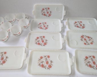 Fire King Anchor Hocking Vintage White Milk Glass Floral Snack Set Lot