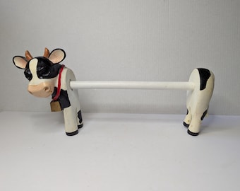 Vintage Folk Art Painted Carved Wood Figural Animal Cow Shape Rack Holder Decor.  17 1/2” W overall tall, and 8”H