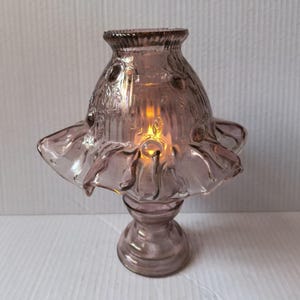 Vintage Fenton Iridescent Dusty Pink Cabbage Rose Glass 3 Piece Fairy Lamp 11&quot;