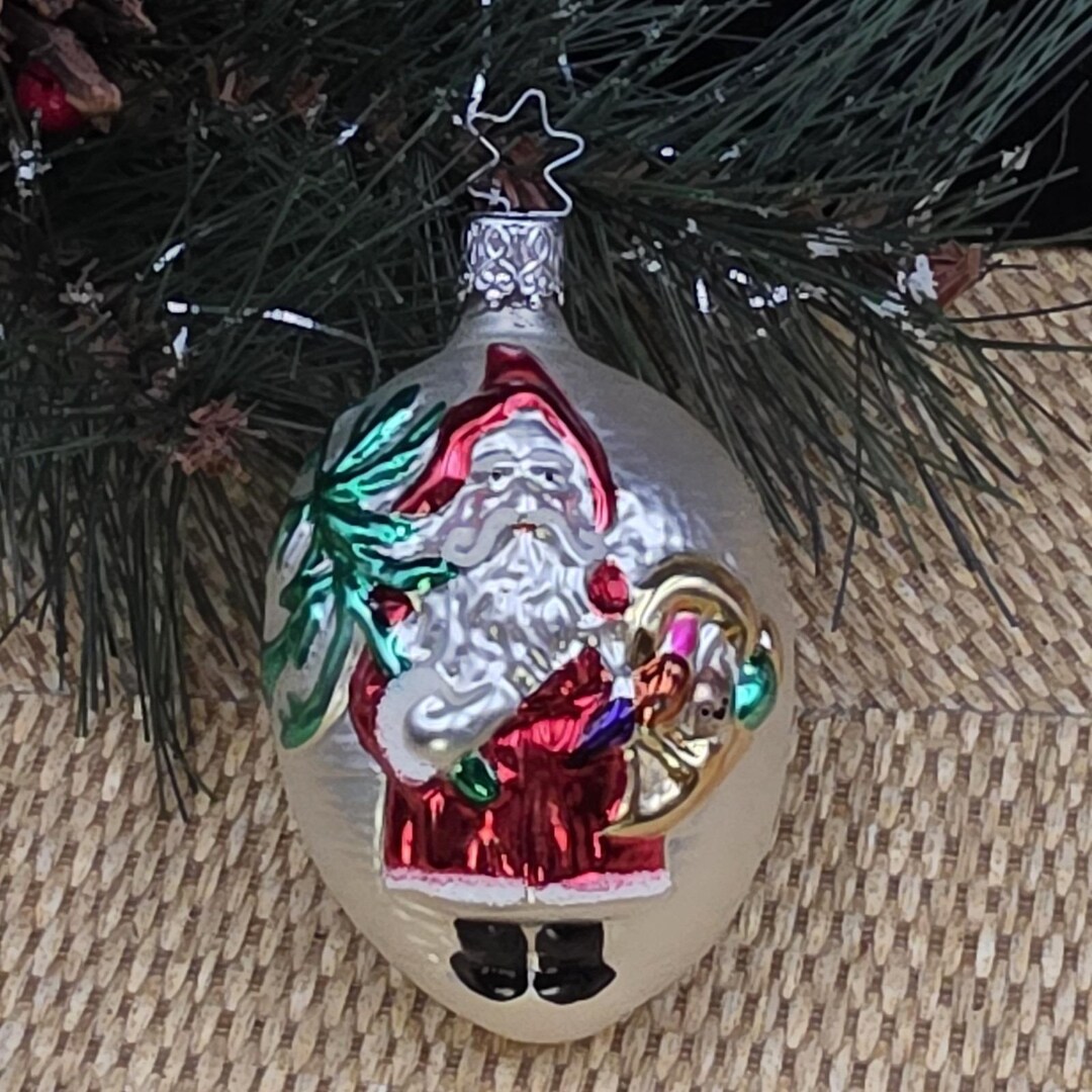 VTG West Germany Blown Glass Santa Egg Christmas Ornament 4" Embossed ...