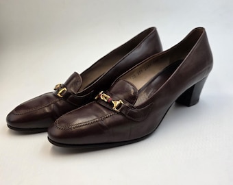 VTGucci Horsebit Loafer Pumps Braun Leder Italien 38.5 AA Damen 7.5 Schmal