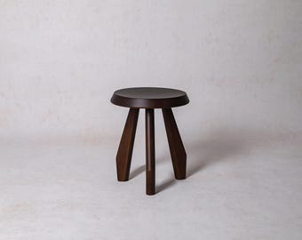 Meribel Handcrafted Stool, Charlotte Perriand Style, Solid Wood, Mid Century Modern, Walnut Plant Stand