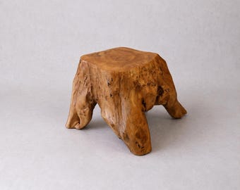 Live Edge Solid Wood Side Table Rustic Farmhouse Tree Root Stool Bedside Table Organic Living Room Furniture
