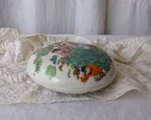 Trinket Box Hand Painted Children Playing Porcelain Keepsake Box Pin Dish Vintage 1940s Free Shipping US