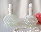 Vintage Perfume Bottle Set Hobnail Milk Glass Vanity Dresser