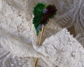 Vintage Stick Pin Enamel Leaf Gold Tone