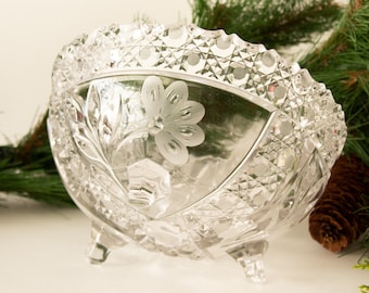 Vintage Footed Glass Bowl, Buttons & Flower Petals 1910s