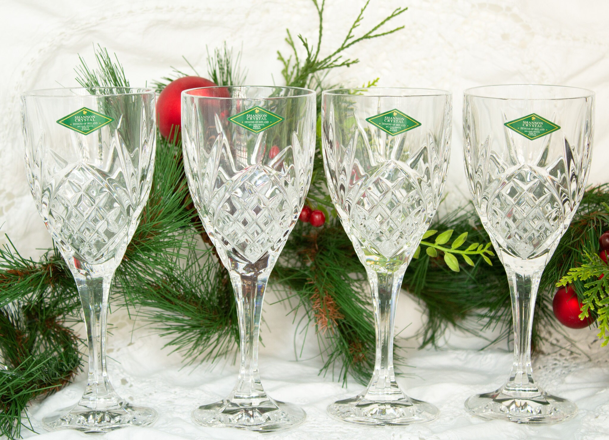 Set of 4 Shannon 24% Lead Crystal Wine Glasses / Slovakia / 7 3/4 Tall