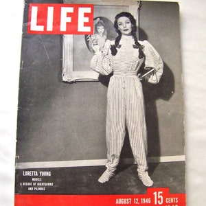 Vintage Life Magazine 1946 Loretta Young Models Nightgowns