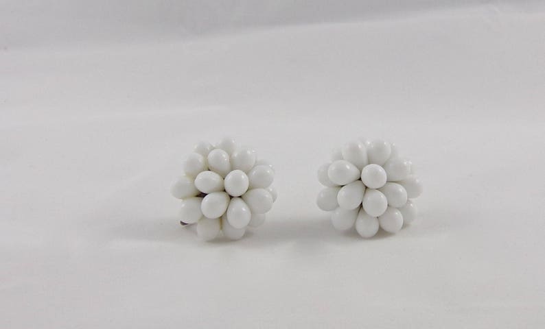Vintage White Earrings Milk Glass Screw Back Earrings Germany