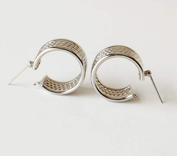 14KT White Gold Earrings Brutalist Chunky Hoop La… - image 5