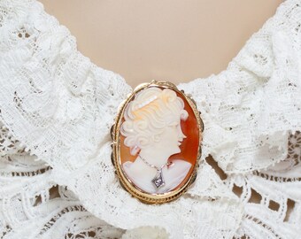Cameo Brooch Pendant 14K Gold Signed