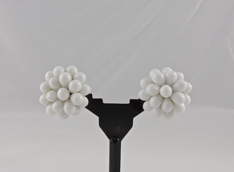 Vintage White Earrings Milk Glass Screw Back Earrings Germany