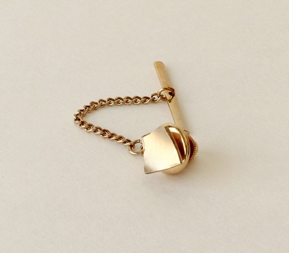 Modernist Tie Tack Two Tone Gold Abstract Concave… - image 1