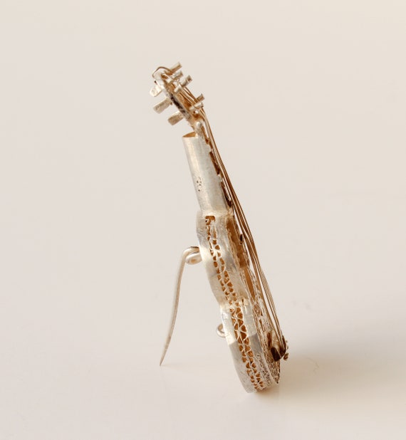 Sterling Filigree Guitar Brooch Circa 1970s - image 6