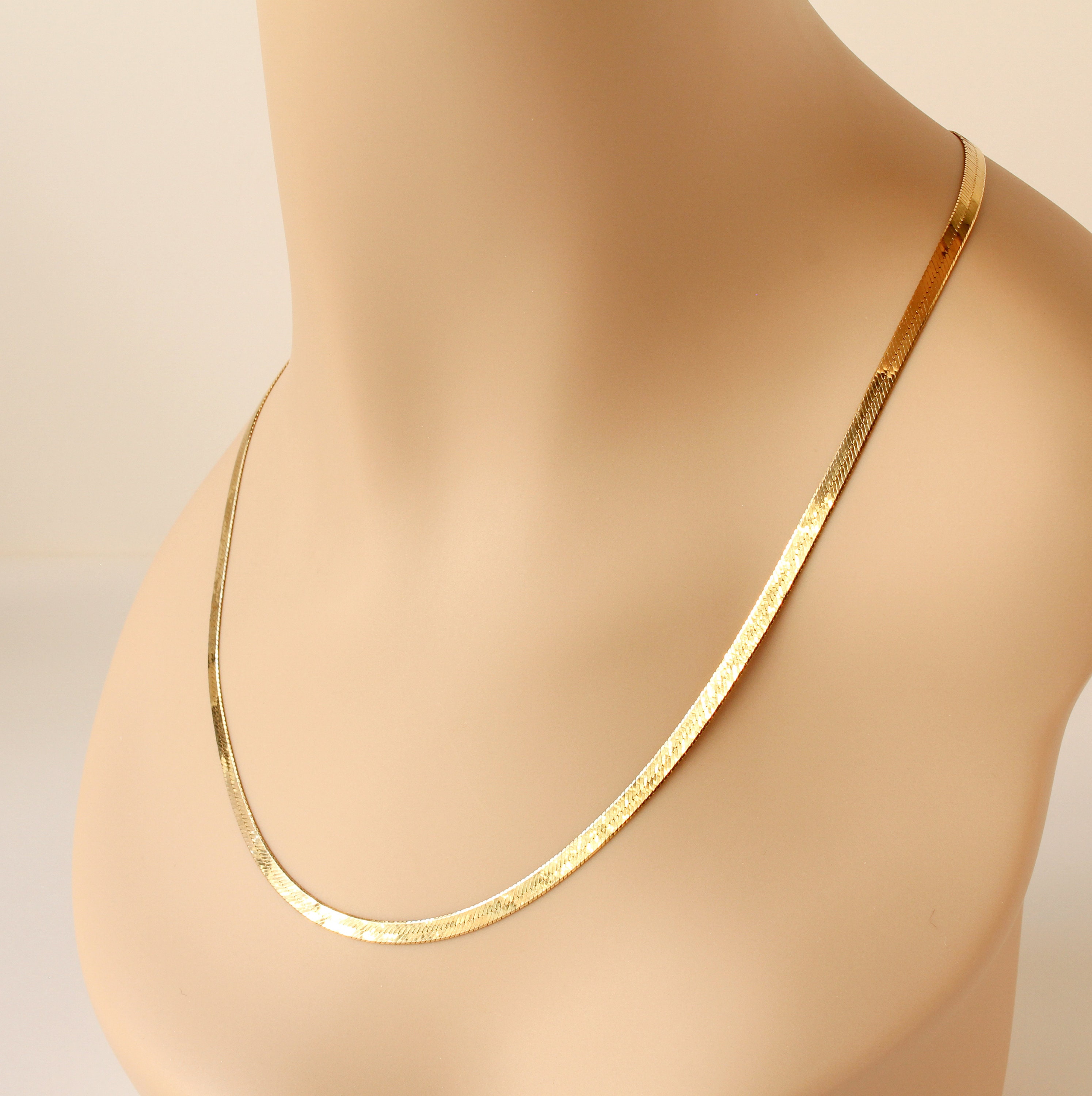 Vintage 14 Kt Gold Chain Necklace Herringbone Link 20 Inch Etsy