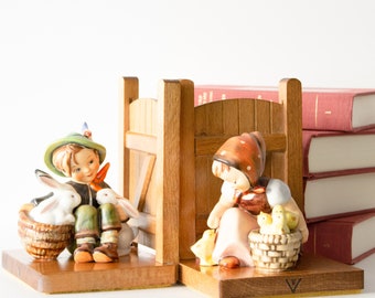 Hummel Bookends Girl With Chicks Boy With Bunnies