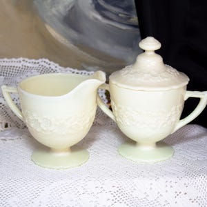 Vintage Cream and Sugar Bowl French Ivory Pattern 1930s