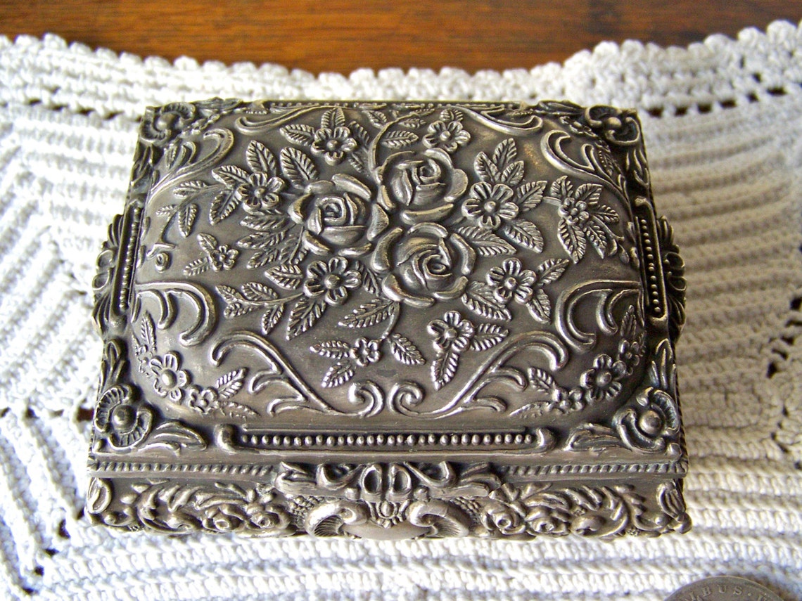 Vintage Jewelry Box Trinket Box Pewter Etsy