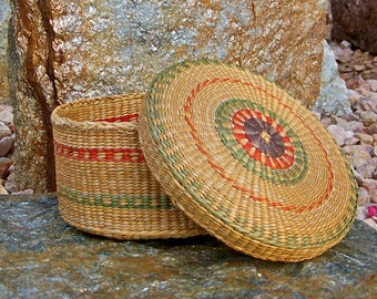 Grass Basket Hand Woven Oriental Design